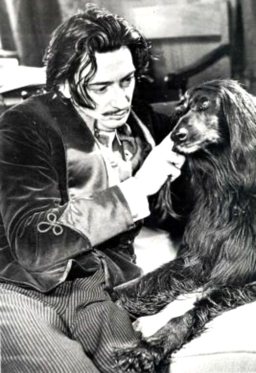 Salvador Dalí with his Afghan Hound during his stay in the United States 1940-48