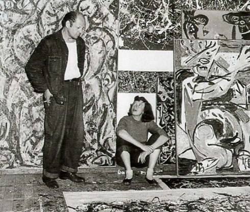 Jackson Pollock and Lee Krasner in Pollock's studio 1949