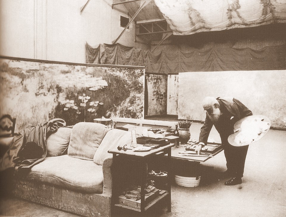 Monet in his studio painting his Water Lilies