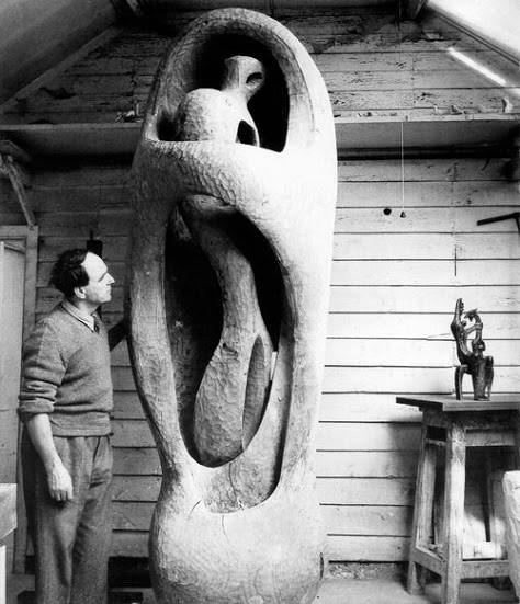 Henry Moore in his studio
