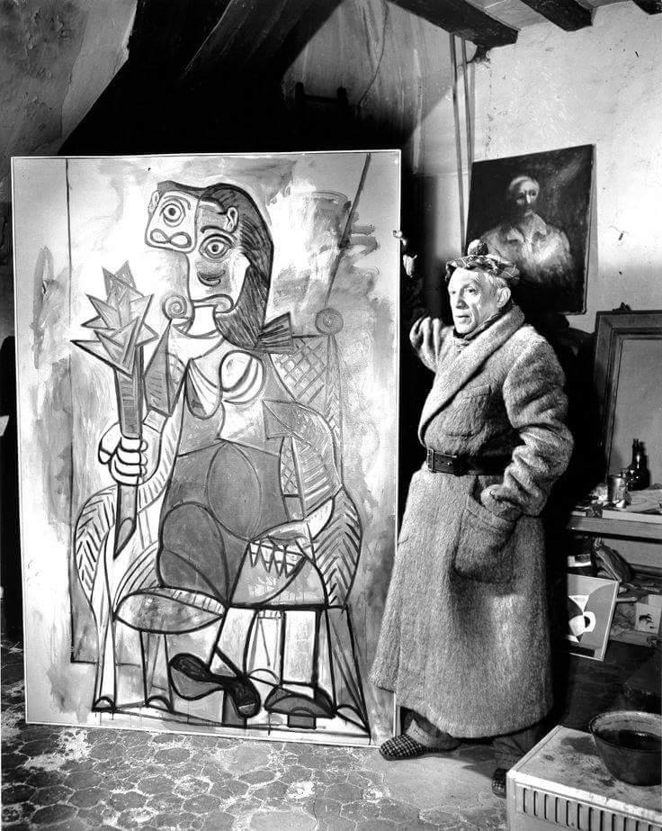 Pablo Picacco in his atelier with his picture 1942
