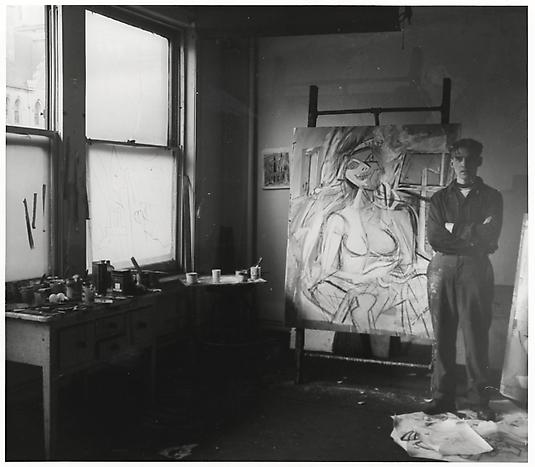 Willem de Kooning in his Fourth Avenue studio, April 1946 Harry Bowden, photographer. Harry Bowden papers, Archives of American Art, Smithsonian Institution.