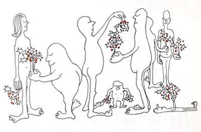 Drawing by John Lennon from the Christmas edition of his book 'In His Own Write'. Published in the UK by Jonathan Cape 1964