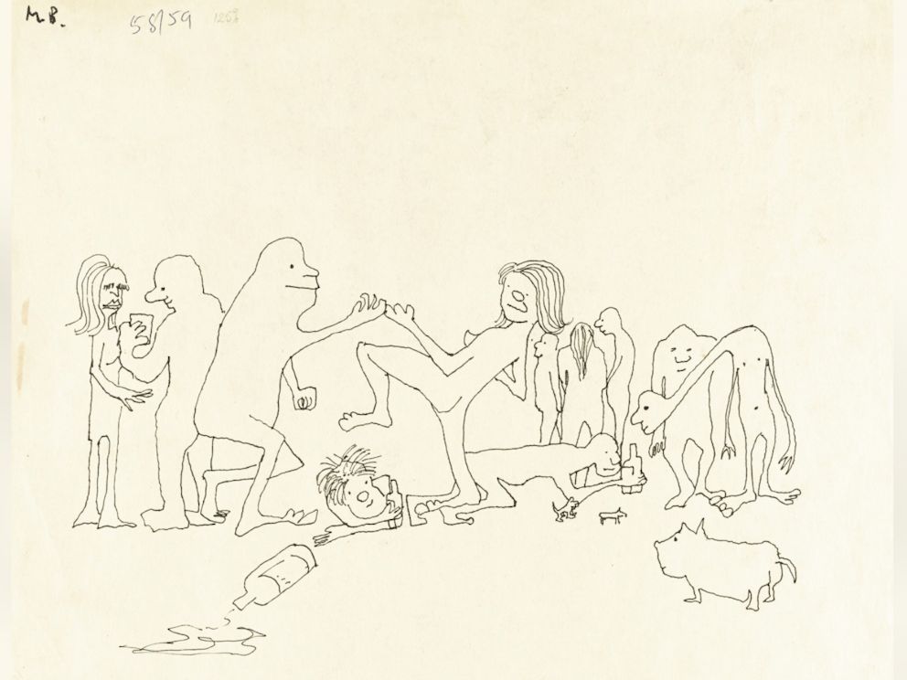 John Lennons ink drawing Puffing and globbering they drugged theyselves rampling or dancing with
