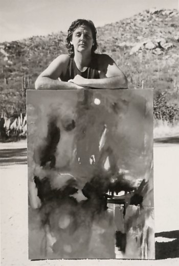 Paul McCartney in Arizona 1991 with his painting Red Abstract White Moon