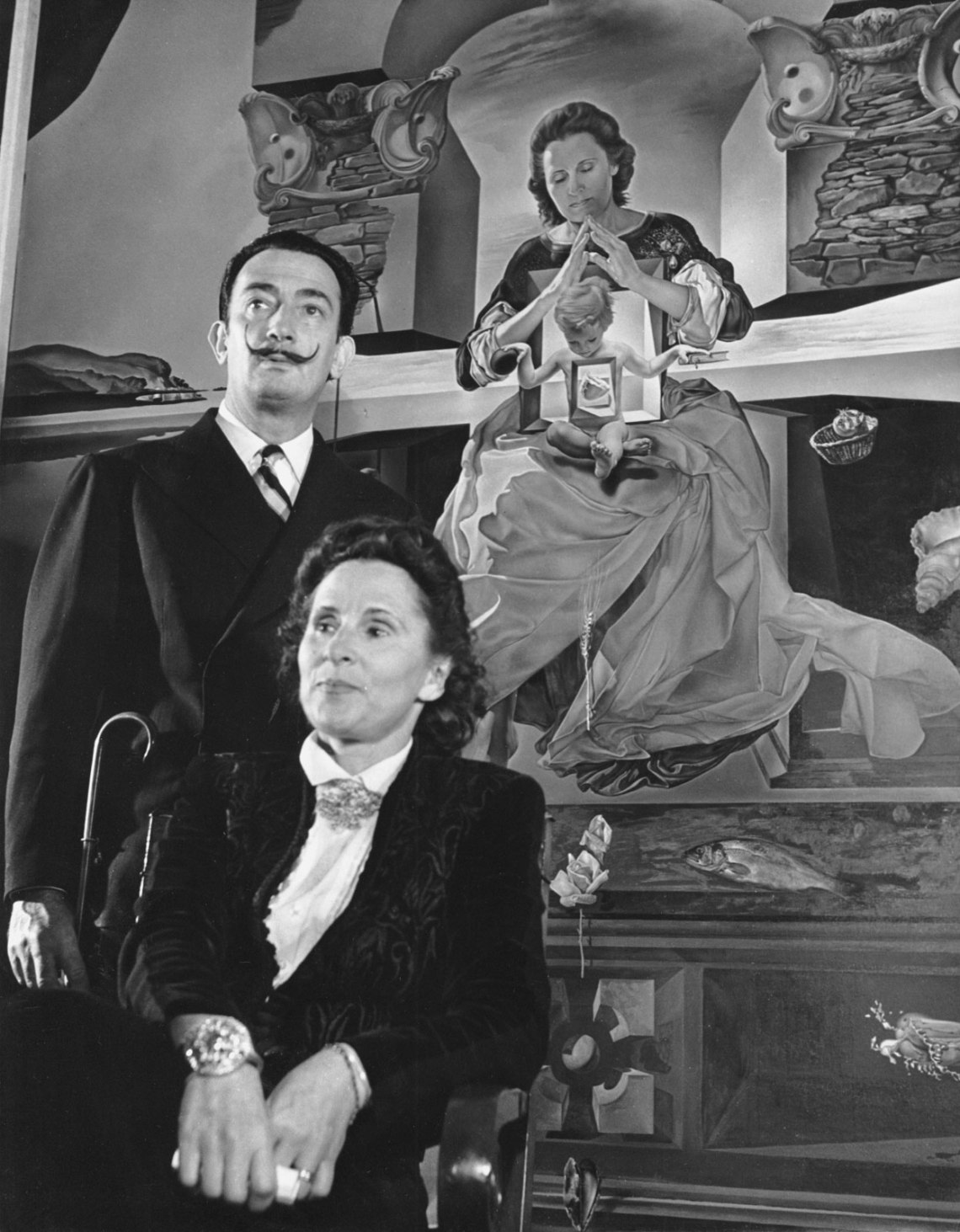 Gala and Salvador Dali in front of The Madonna of Port Lligat, c. 1950