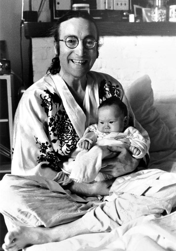 John Lennon with his son Sean in New York City at New Years Eve 1975