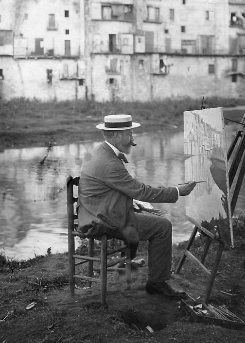 Santiago Rusiñol, painting on the banks of the river Onyar in Girona, Catalonia, between 1908 and 1915