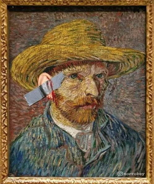 Vincent Van Gogh's self portrait by Maurizio Cattelan style