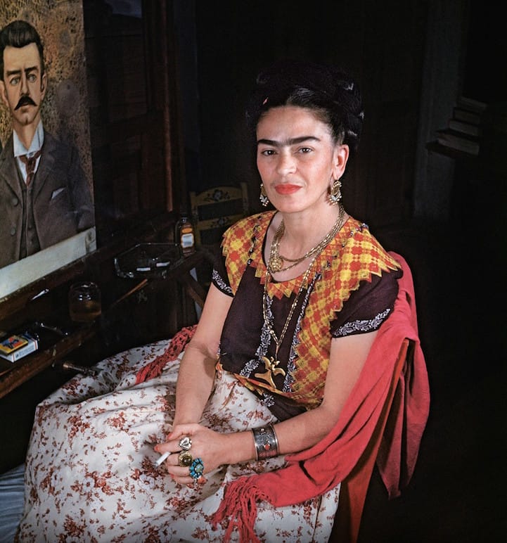 Frida Kahlo with Portrait of her father, 1951 - Photography by Gisèle Freund