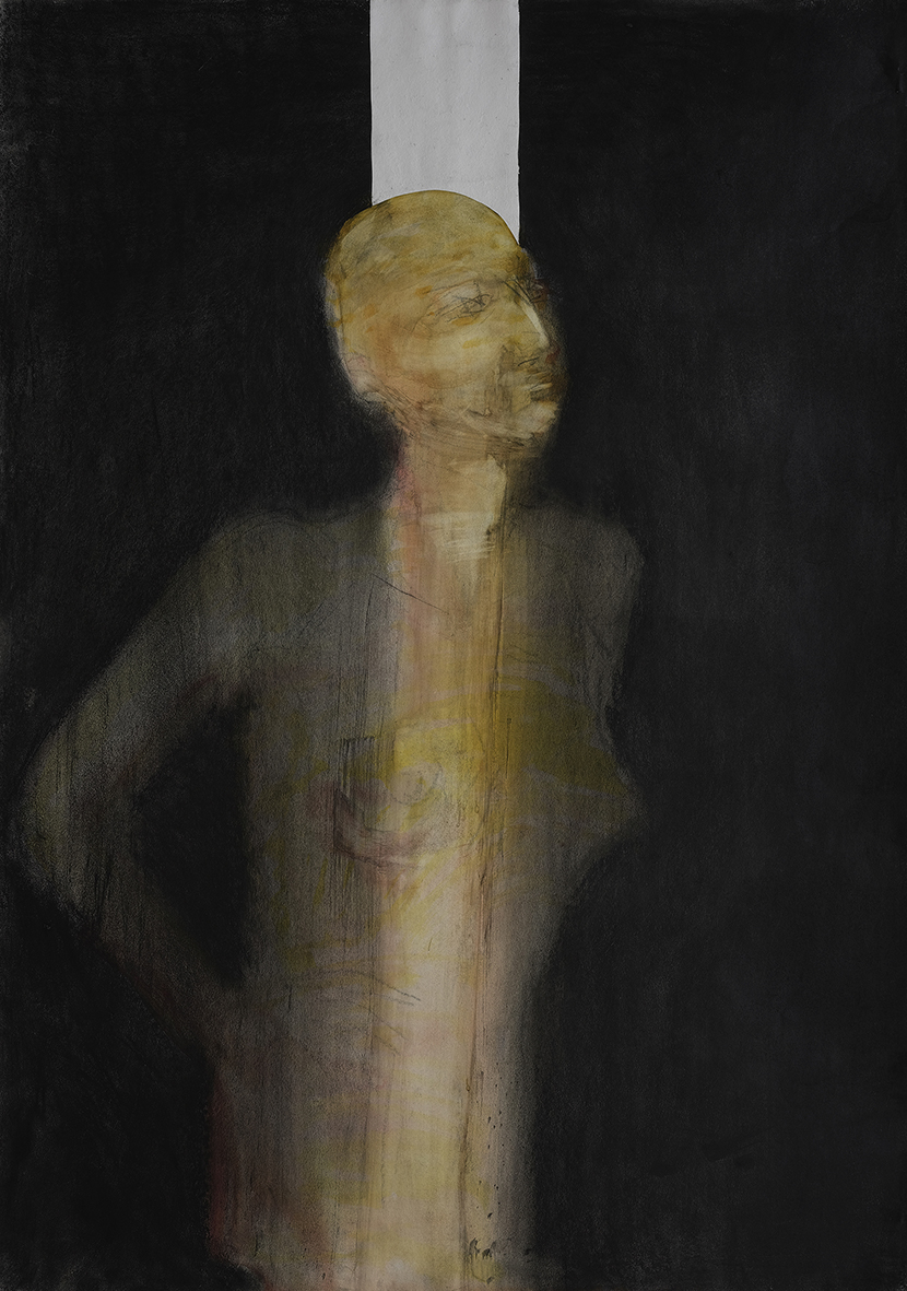 Baksai József 2021 Érintés 99,5x70 cm vegyes technika, karton másolat