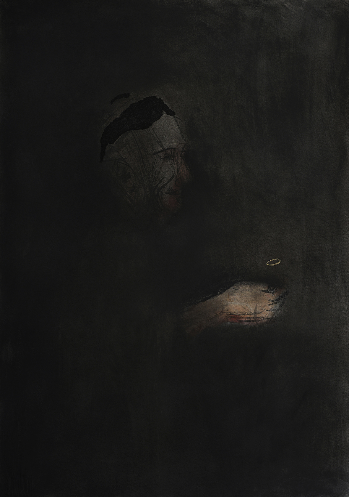 Baksai József 2021 Kétség 100x70,6cm, szén, akvarell, karton másolat