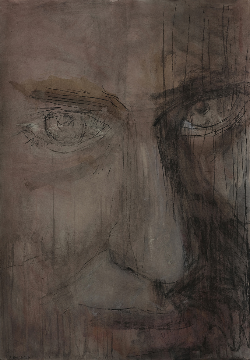 Baksai József 2021 Szorongás 98,4x69,1 cm, szén, akvarell, karton másolat