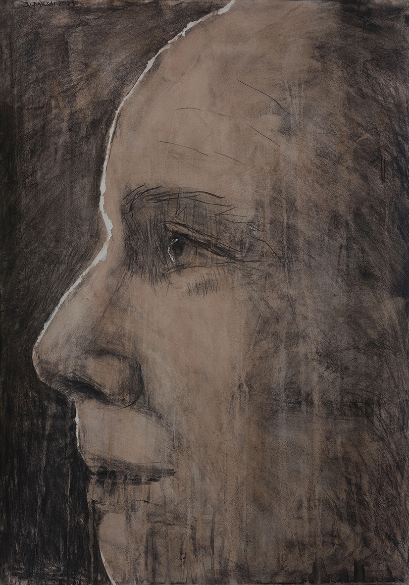 Baksai József 2021 Újra látom 98,7x69,1 cm, szén, akvarell, karton másolat