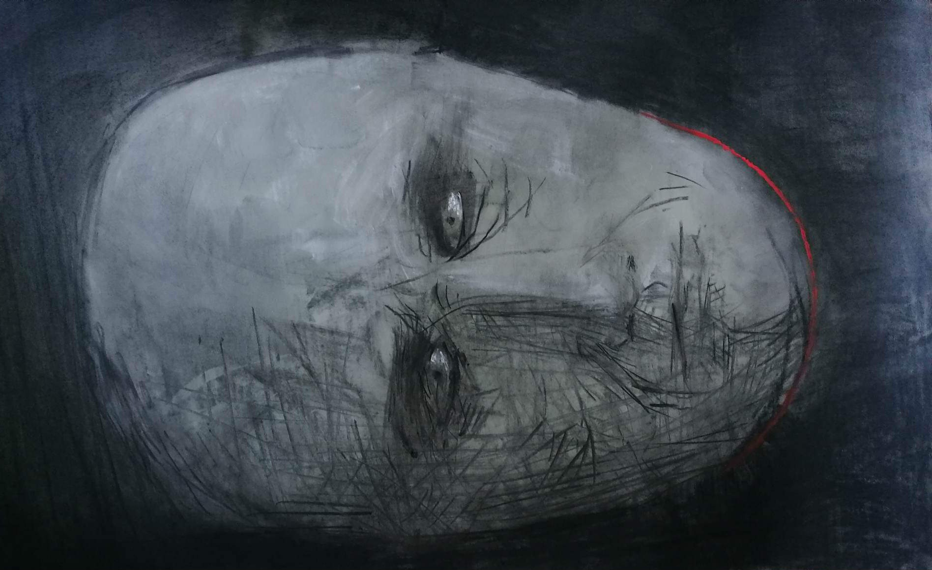 Baksai József Porban 2022 papír, szén vegyes technika - részlet -